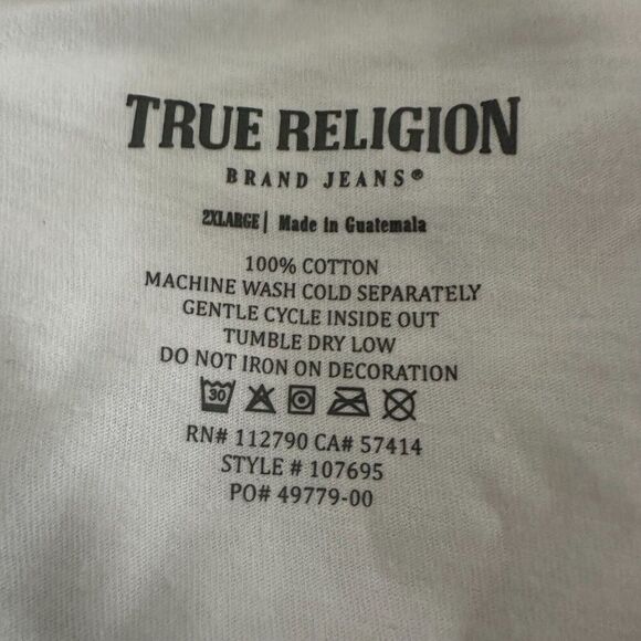 True Religion Multi Logo Tee Shirt Short Sleeve Men's Size 2XL White Multi NEW - Picture 3 of 4